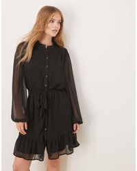 Vila - Mini Jurk Met Lange Mouwen En Knopen Aan De Voorkant - Lyst