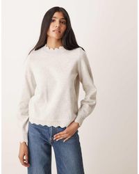 Vila - Jersey Beis Muy Claro Jaspeado Con Ribete Festoneado De Punto De -Neutro - Lyst