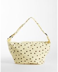 Pieces - Borsa A Tracolla Oversize Gialla E Marrone A Pois - Lyst