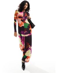 Vero Moda - Robe en tulle imprimé abstrait à manches longues et bords ondulés - Lyst