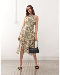 Motel - Tanta Halter Neck Blurred Floral Print Midaxi Dress - Lyst