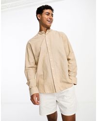 SELECTED - Long Sleeve Grandad Collar Linen Shirt - Lyst