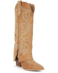 SEQWL - Western Fold Over Cowboy Boots Knee High Pointed Toe - Lyst