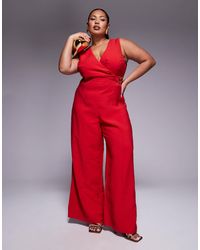 ASOS - Asos Design Curve Wrap Front Cut Out Jumpsuit With Buckle Detail - Lyst