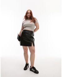 TOPSHOP - Curve Leather Look Split Detail Mini Skirt - Lyst