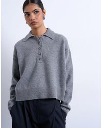 TOPSHOP - – premium – polo-strickpullover aus 100% lammwolle - Lyst