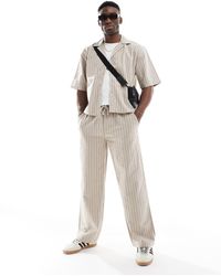 Only & Sons - Pantalones Beis De Corte Suelto Con Raya Diplomática De Mezcla De Lino De (Parte De Un Conjunto)-Neutro - Lyst