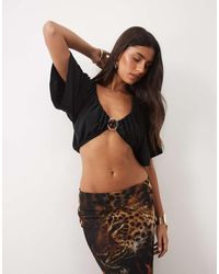 ASOS - Ruched Floaty Crop Top With Shell Detail - Lyst
