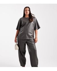 ASOS - Curve Faux Leather Barrel Leg Pull On Trousers Co-ord - Lyst