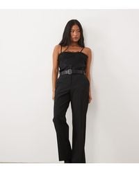 ASOS - Petite Tailored Slim Straight Belted Trousers - Lyst