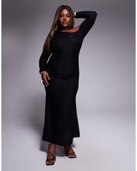 ASOS - Asos Design Curve Long Sleeve With Cut Out And Tie Detail Maxi Dress - Lyst