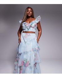 ASOS - Falda Larga Fruncida Con Estampado Floral De Chifón De Curve (Parte De Un Conjunto) - Lyst
