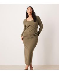 ASOS - Asos Design Curve Long Sleeve Scoop Neck Midi Dress - Lyst