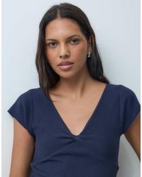 Mango - Teen V-Neck Cap Sleeve Ruched Detail Top - Lyst