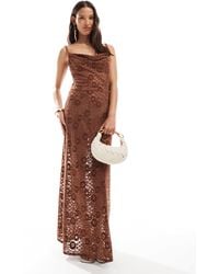 Miss Selfridge - Sheer Lace Cowl Split Hem Summer Maxi Dress - Lyst