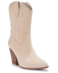 SEQWL - Western Cowboy Mid Calf Boots Embroidered With Pointed Toe - Lyst