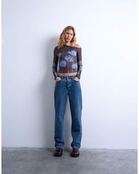 TOPSHOP - Top froncé à manches longues en microfibre imprimé fleuri - Lyst