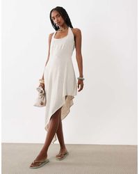 ASOS - Linen Blend Halter Seam Detail Midi Dress - Lyst
