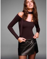 Bershka - T-Shirt Met Lange Mouwen En Sjaaldetail - Lyst