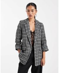 Vero Moda - Blazer oversize en bouclé texturé avec manches froncées - et blanc - Lyst
