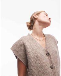 TOPSHOP - Chaleco Holgado Con Cuello De Pico De Punto De (Parte De Un Conjunto)-Beis Neutro - Lyst
