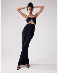 ASOS - Drape Twist Front Bandeau With Rouleaux Strapping And Invisible Mesh Maxi Dress - Lyst