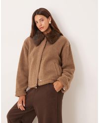 ASOS - Borg Fleece Jacket With Leopard Faux Fur Collar - Lyst