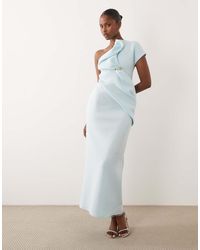 ASOS - Asymmetric One Shoulder Midi Dress With Trim - Lyst