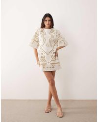 ARRANGE - Cutwork Embroidered Mini Dress - Lyst