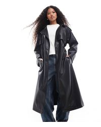 ASOS - Asos Design Petite Leather Look Trench Coat - Lyst