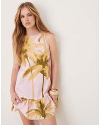 ASOS - Rechtvallende Mini Jurk Van Popeline Met Verlaagde Taille, Lage Ronde Achterkant En Palmprint - Lyst
