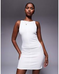 ASOS - Vestido Vaquero Corto Elástico Con Detalle De Costuras De -Blanco - Lyst