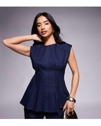 River Island - Pintuck Denim Poplin Top Co-ord - Lyst