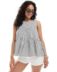 Object - – gerafftes schößchen-top mit schwarz-weißen streifen - Lyst