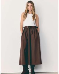 Stradivarius - Two-Material Sleeveless Midi Dress With Belt - Lyst