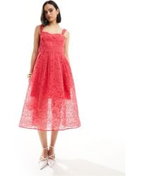 French Connection - Embroide Lace Sweetheart Midi Dress - Lyst