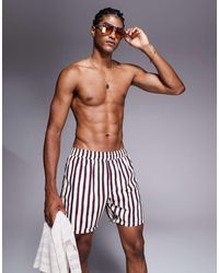 ASOS - Pantaloncini Da Bagno Taglio Medio A Righe Bordeaux - Lyst