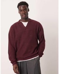 ASOS - Maglione Oversize Bordeaux A Coste Con Intaglio Sullo Scollo - Lyst