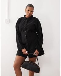 Collusion - Plus Twill Mini Shirt Dress With Sculpted Sleeve - Lyst