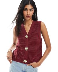 ASOS - Knitted Crochet Tank Top With Gold Flower Buttons - Lyst