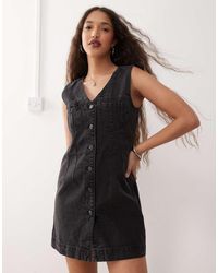 Noisy May - Vestido Corto Vaquero Con Diseño Estilo Chaleco Y Lavado Negro De - Lyst
