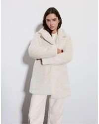 Pull&Bear - Black Fur Coat With Lapel Collar - Lyst