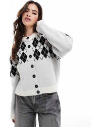 ASOS - Knitted Cardigan With Argyle Check - Lyst