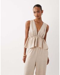 ASOS - Linen V Front Sleeveless Peplum Top - Lyst