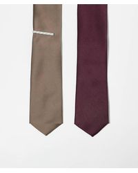 ASOS - 2 Pack Satin Ties With Tie Bar - Lyst