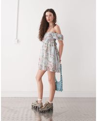 Reclaimed (vintage) - Off The Shoulder Babydoll Dress With Pleats - Lyst