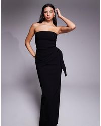 Vesper - Bengaline Bandeau Drape Front Detail Maxi Dress - Lyst