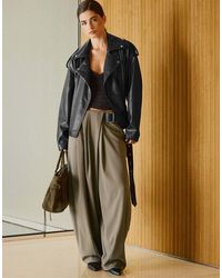 Stradivarius - Leather Effect Biker Jacket With Belt - Lyst