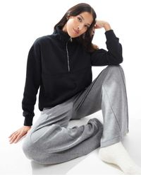 Cotton On - Sudadera Negra Básica Con Cremallera Corta De Tejido Afelpado De Cotton On - Lyst