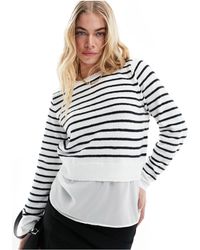 Vila - Top ibrido effetto camicia a righe color navy e bianco - Lyst